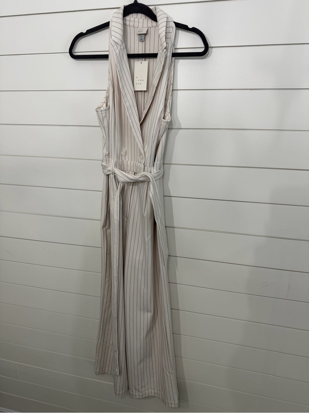A New Day Cream Pinstripe Halter Wrap Jumpsuit - Picture 5 of 5